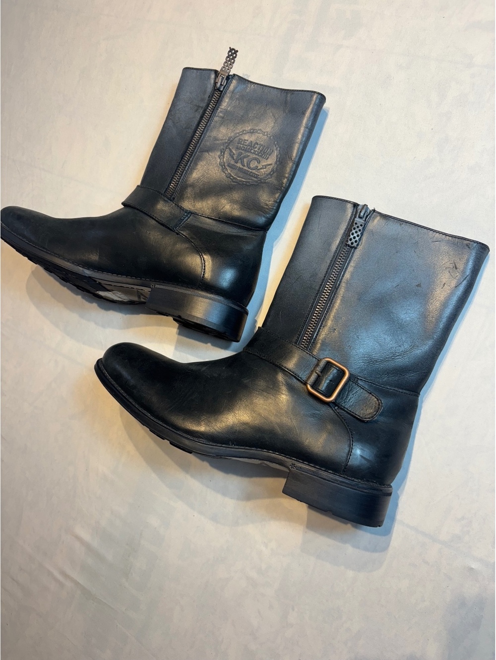 Kenneth Cole Reaction Black Fade Leather Engineer Boots Sz 9